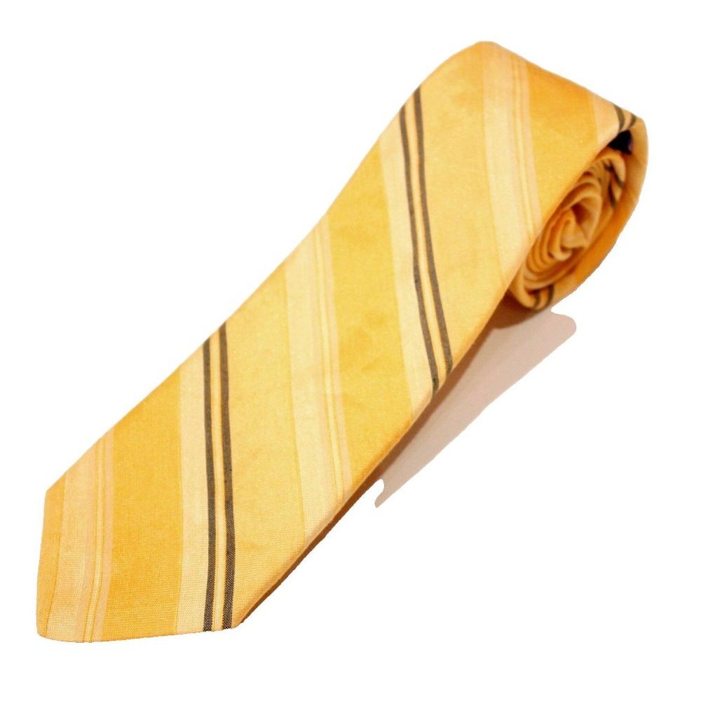 TED BAKER LONDON YELLOW MULTI DIAGONAL STRIPES SILK  LINEN SUIT TIE